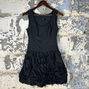 Y2K Express Bubble Hem Dress Black Ruched Pick-Up Cocktail LBD Dress Size 2